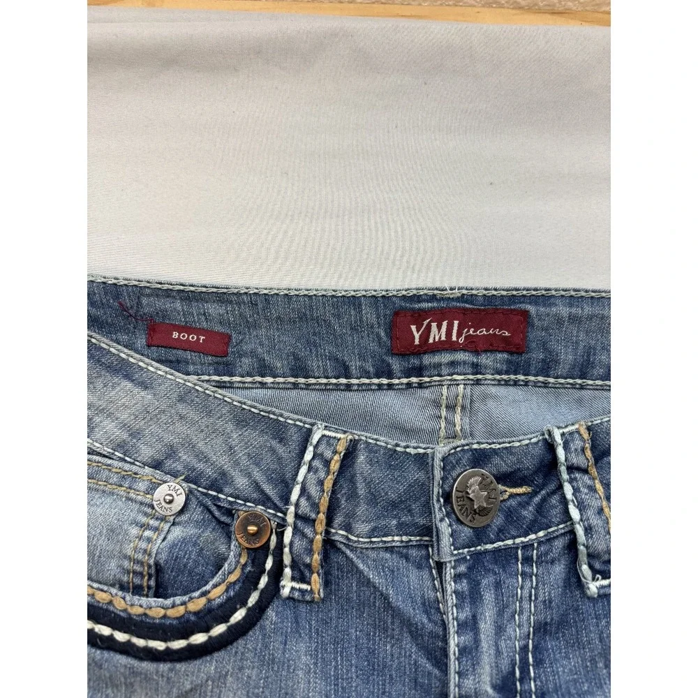 YMI Jeans Women's Size 7 Bootcut Low Rise Embellished Denim Blue Jeans